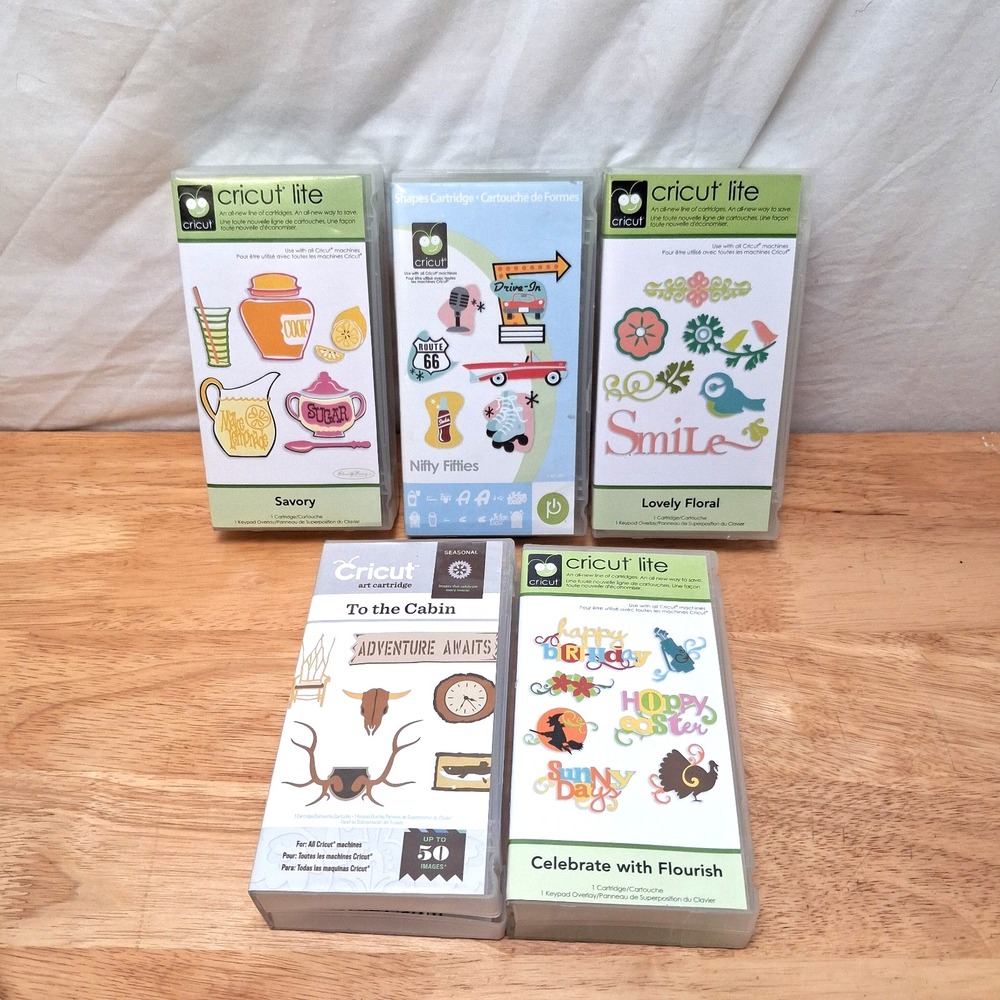Lot of 5 Cricut Cartridges Keyboards & Booklets Missing 1 Book Crafting DIY
